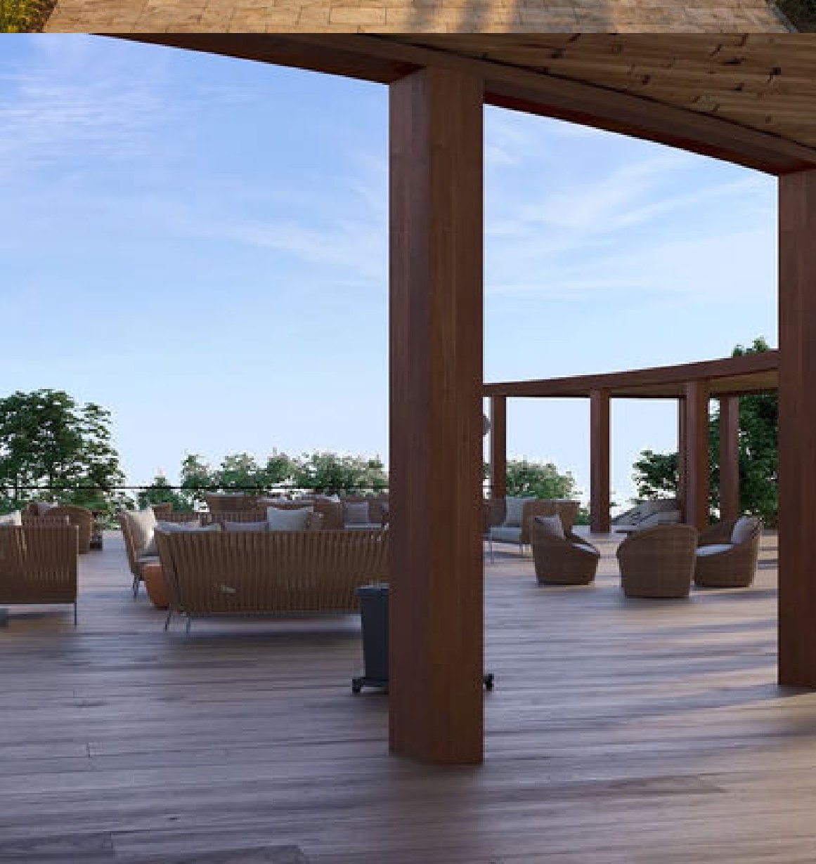 Shaded outdoor deck overlooking the valley