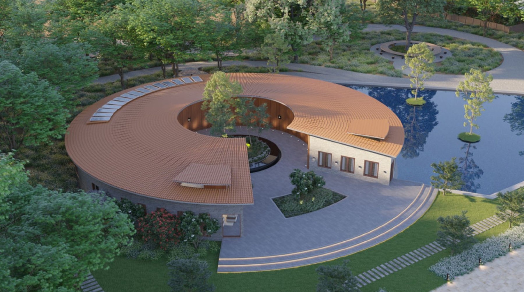 Aerial view of the community clubhouse