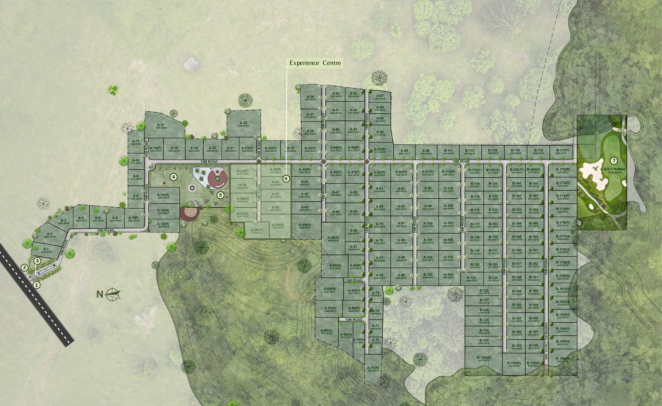 FarmHome master plan showing farmland parcels, avenues, orchards and the clubhouse across 200 acres